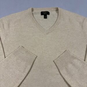 Club Room Luxury Mens Cashmere V-Neck Sweater Tan Beige Pullover L